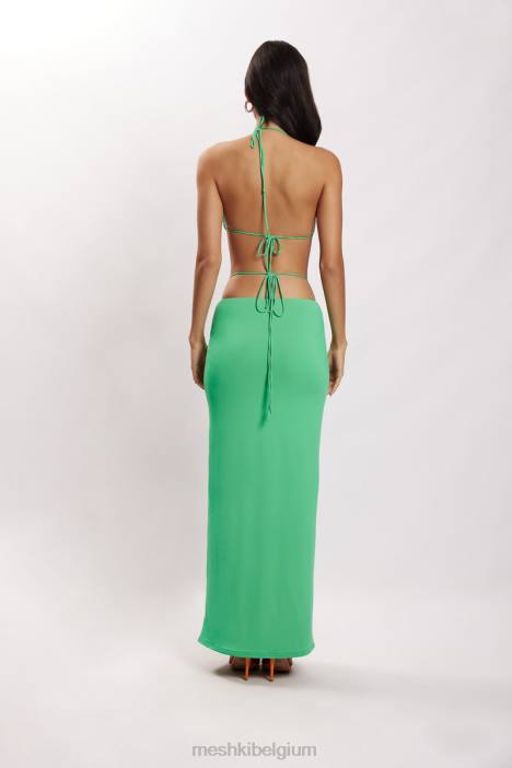 amberkleurige halter crop top met ruches Meshki groente N4JN1200 kleding