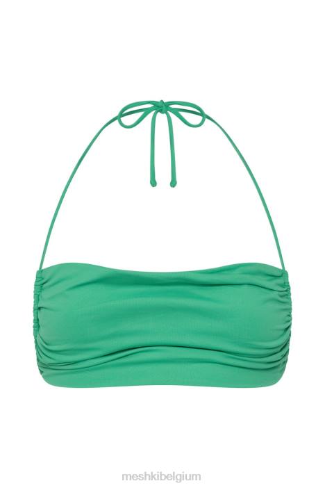 amberkleurige halter crop top met ruches Meshki groente N4JN1200 kleding