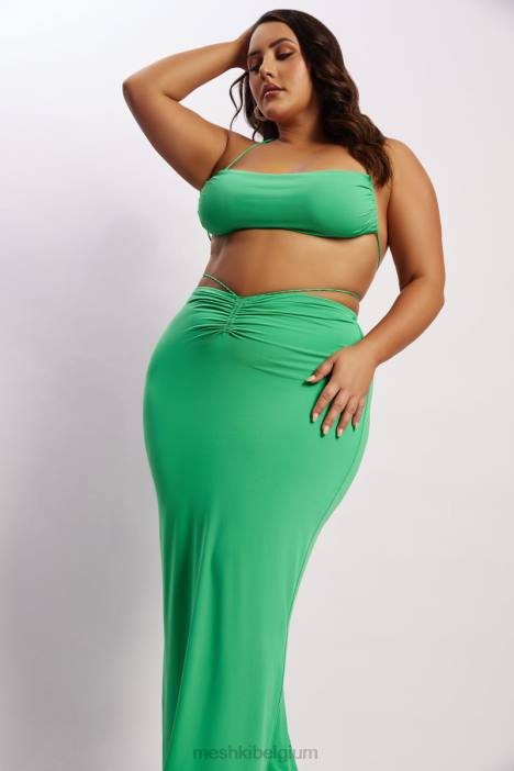 amberkleurige halter crop top met ruches Meshki groente N4JN1200 kleding