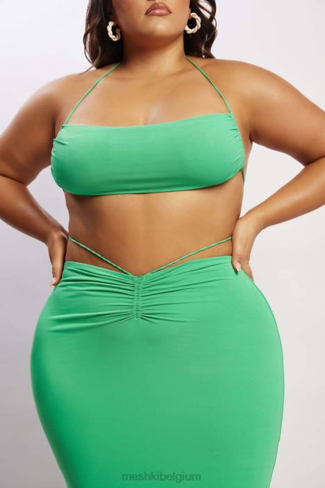 amberkleurige halter crop top met ruches Meshki groente N4JN1200 kleding