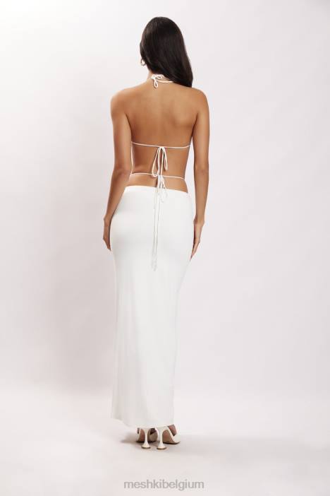 amberkleurige halter crop top met ruches Meshki wit N4JN992 kleding