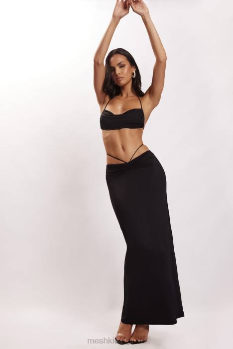 amberkleurige halter crop top met ruches Meshki zwart N4JN1151 kleding
