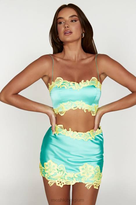 anika micro crop top met kant Meshki munt N4JN957 kleding