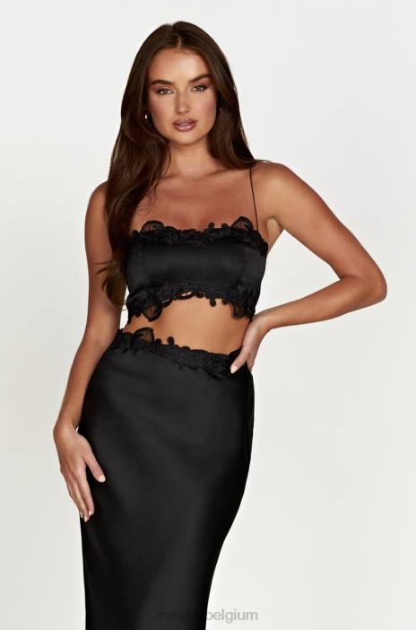 anika micro crop top met kant Meshki zwart N4JN1033 kleding