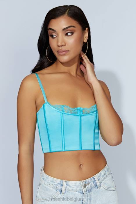 cami crop top met meer kant Meshki aquamarijn N4JN1048 kleding
