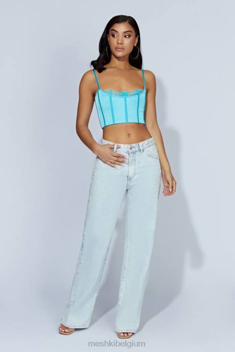 cami crop top met meer kant Meshki aquamarijn N4JN1048 kleding