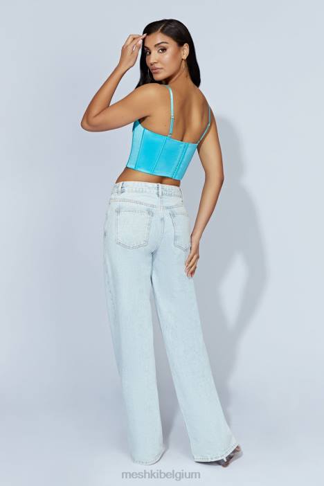 cami crop top met meer kant Meshki aquamarijn N4JN1048 kleding