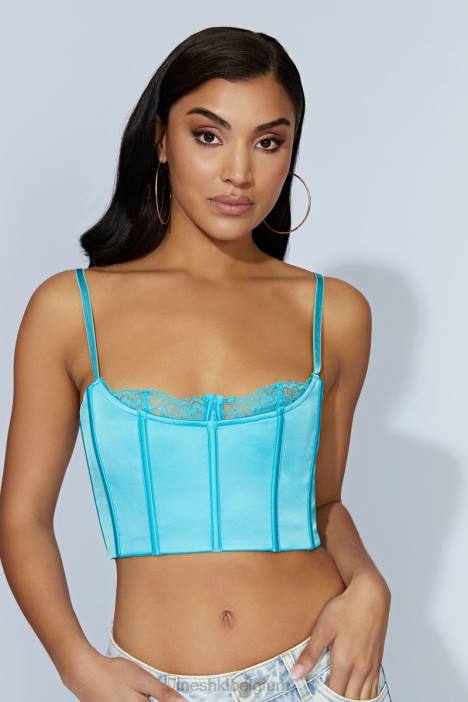 cami crop top met meer kant Meshki aquamarijn N4JN1048 kleding