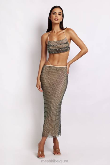 casey mesh diamant halter crop Meshki iriserend zwart N4JN983 kleding