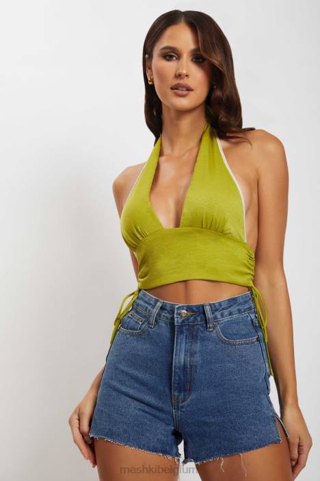 mollie satijnen halter crop met ruches Meshki groente N4JN1202 kleding