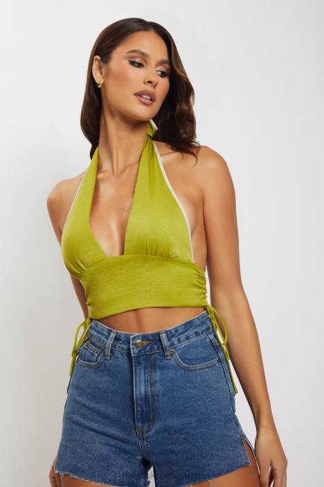 mollie satijnen halter crop met ruches Meshki groente N4JN1202 kleding