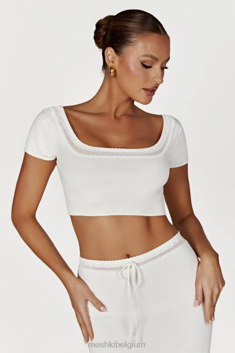 penelope pointelle gebreide crop top Meshki wit N4JN904 kleding