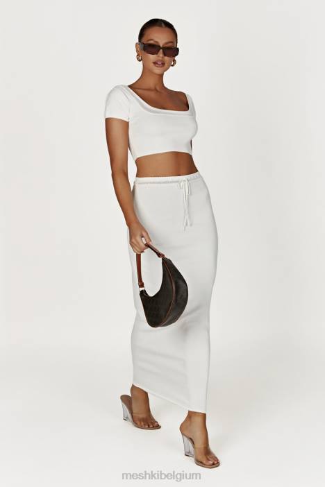 penelope pointelle gebreide crop top Meshki wit N4JN904 kleding