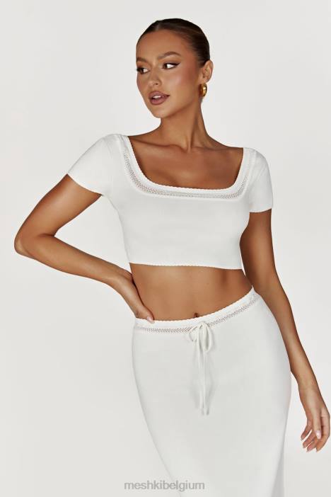 penelope pointelle gebreide crop top Meshki wit N4JN904 kleding