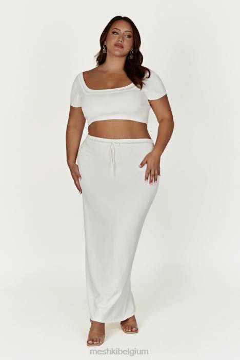 penelope pointelle gebreide crop top Meshki wit N4JN904 kleding