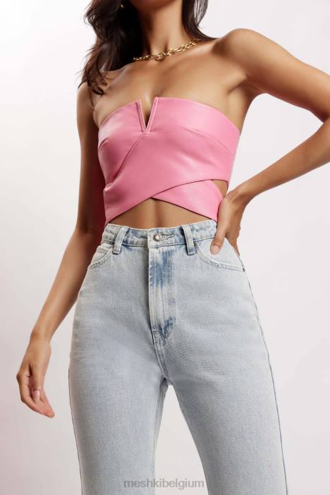 perrie kunstleer uitgesneden crop top Meshki roze N4JN1171 kleding
