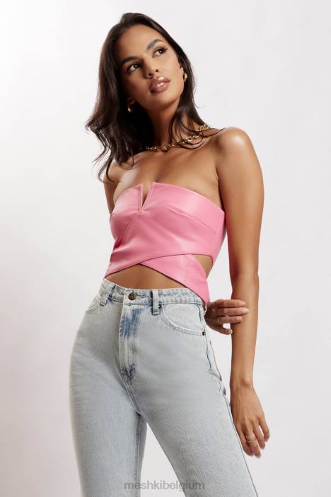 perrie kunstleer uitgesneden crop top Meshki roze N4JN1171 kleding
