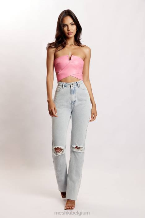 perrie kunstleer uitgesneden crop top Meshki roze N4JN1171 kleding