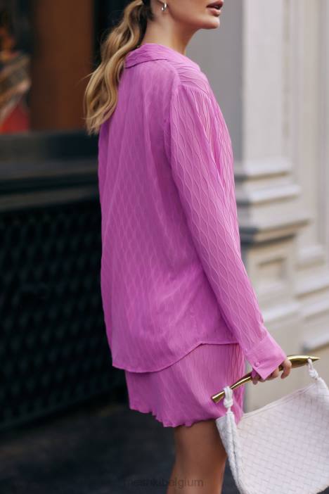 Karla oversized overhemd met golfplooi Meshki roze roze N4JN1057 kleding