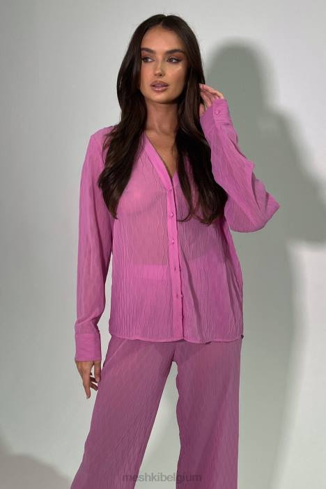 Karla oversized overhemd met golfplooi Meshki roze roze N4JN1057 kleding