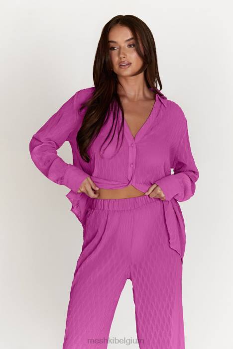 Karla oversized overhemd met golfplooi Meshki roze roze N4JN1057 kleding