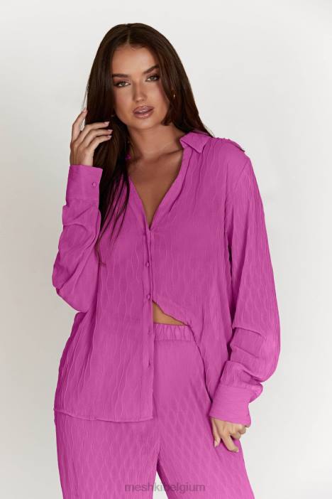 Karla oversized overhemd met golfplooi Meshki roze roze N4JN1057 kleding