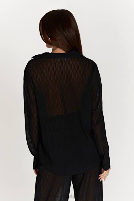 Karla oversized overhemd met golfplooi Meshki zwart N4JN1221 kleding