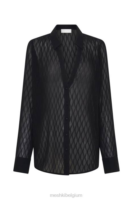 Karla oversized overhemd met golfplooi Meshki zwart N4JN1221 kleding