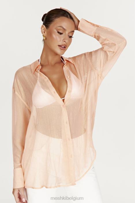Molly oversized transparant iriserend overhemd Meshki perzik N4JN1101 kleding