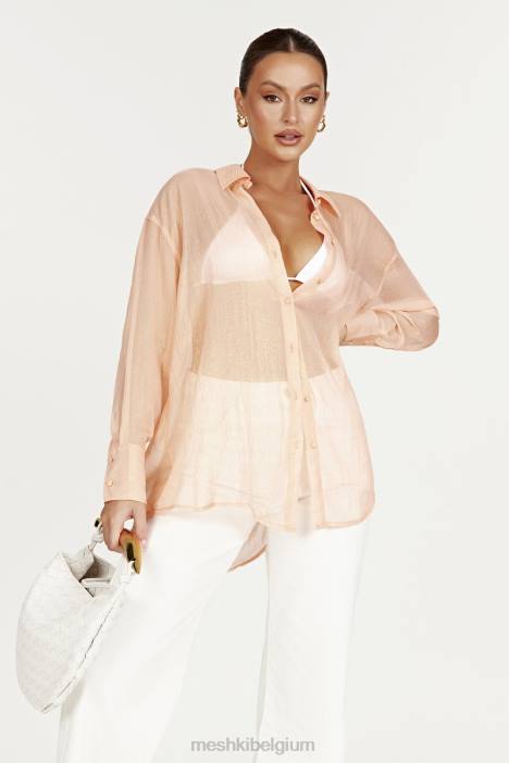Molly oversized transparant iriserend overhemd Meshki perzik N4JN1101 kleding