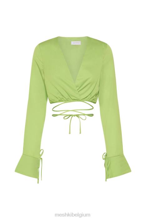 Rheanna wikkel rond cropped shirt Meshki limoen groen N4JN1193 kleding