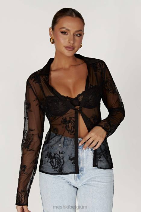 Vivica geborduurd mesh-shirt Meshki zwart N4JN991 kleding