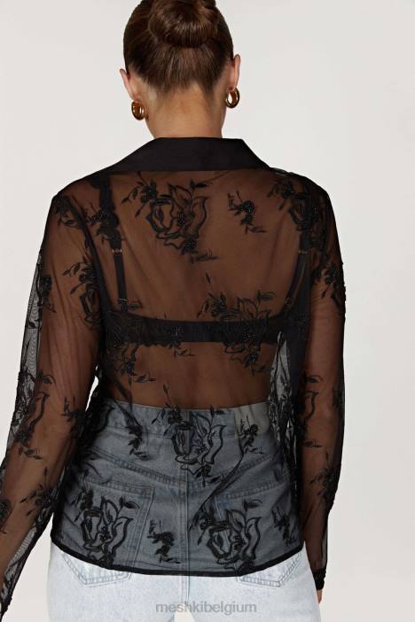 Vivica geborduurd mesh-shirt Meshki zwart N4JN991 kleding