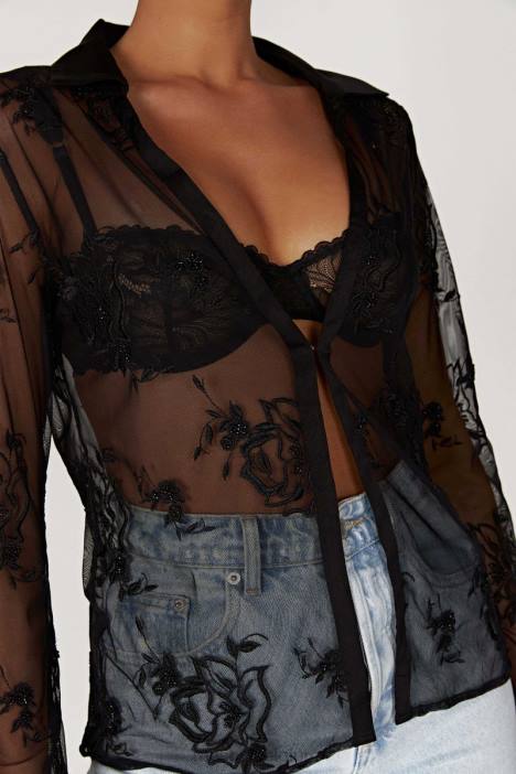 Vivica geborduurd mesh-shirt Meshki zwart N4JN991 kleding