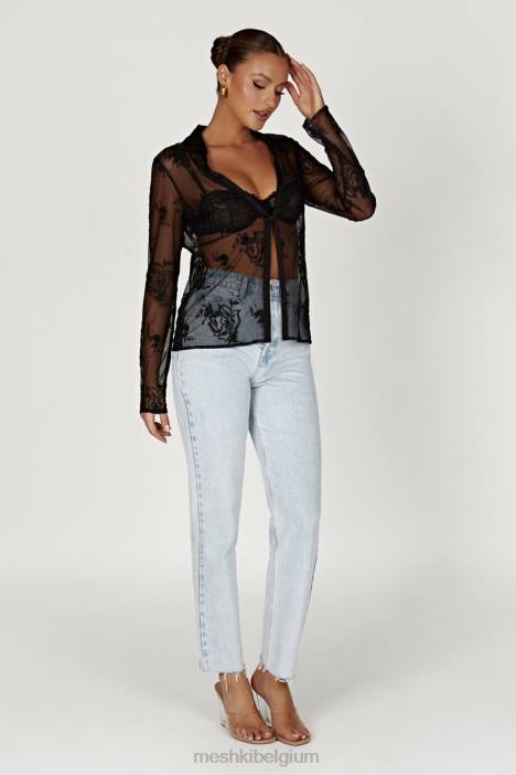 Vivica geborduurd mesh-shirt Meshki zwart N4JN991 kleding