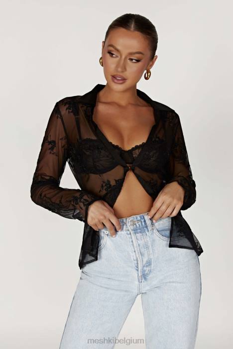 Vivica geborduurd mesh-shirt Meshki zwart N4JN991 kleding