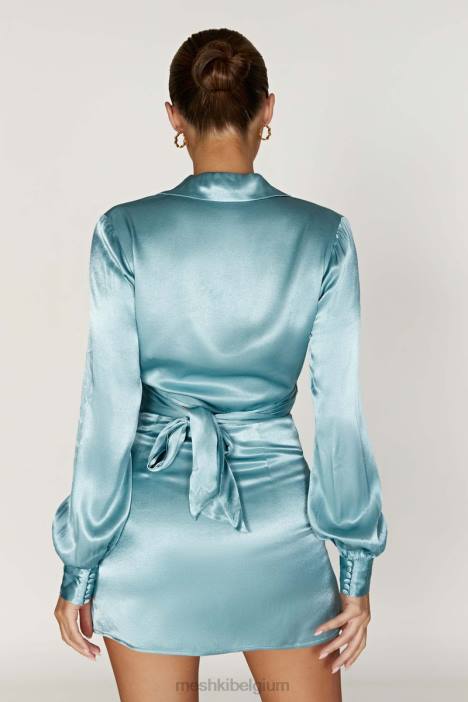 amia satijnen wikkeloverhemd Meshki poeder blauw N4JN1037 kleding