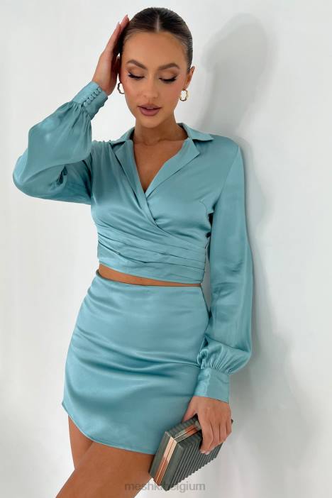 amia satijnen wikkeloverhemd Meshki poeder blauw N4JN1037 kleding