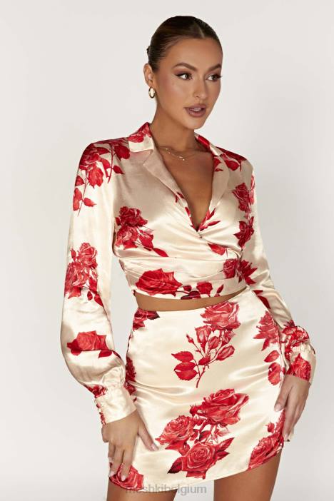 amia satijnen wikkeloverhemd Meshki rozen print N4JN911 kleding