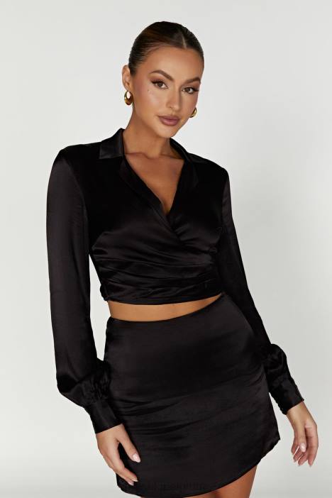 amia satijnen wikkeloverhemd Meshki zwart N4JN931 kleding