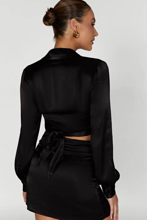 amia satijnen wikkeloverhemd Meshki zwart N4JN931 kleding