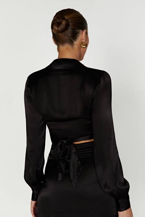 amia satijnen wikkeloverhemd Meshki zwart N4JN931 kleding