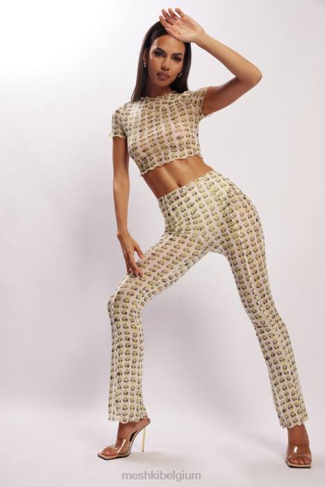 nora mesh crop-t-shirt Meshki buitenaardse afdruk N4JN1138 kleding