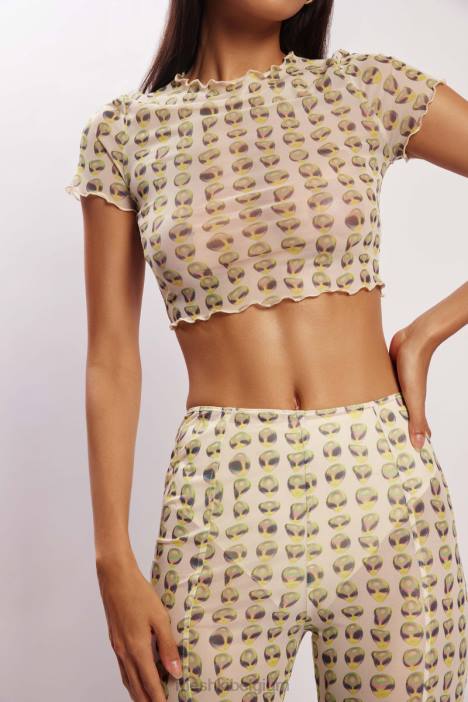 nora mesh crop-t-shirt Meshki buitenaardse afdruk N4JN1138 kleding