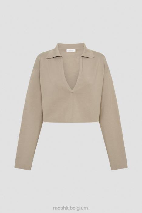 Lennox gebreide trui met kraag Meshki taupe N4JN893 kleding