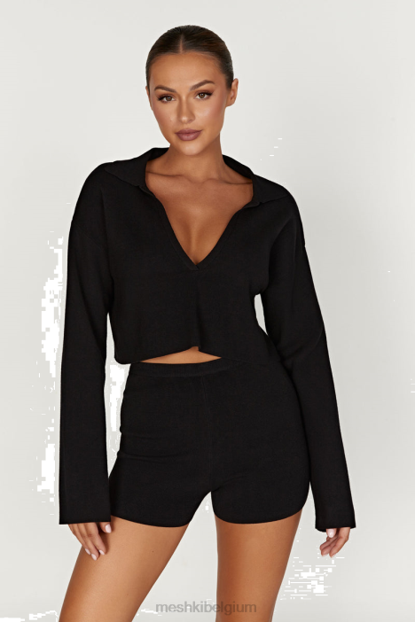 Lennox gebreide trui met kraag Meshki zwart N4JN913 kleding