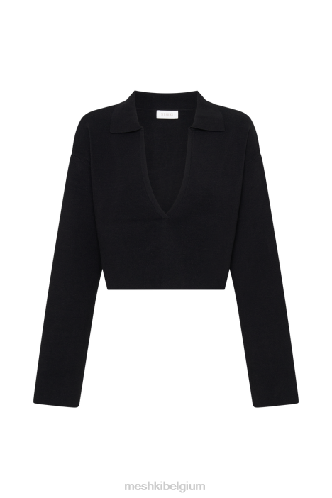 Lennox gebreide trui met kraag Meshki zwart N4JN913 kleding