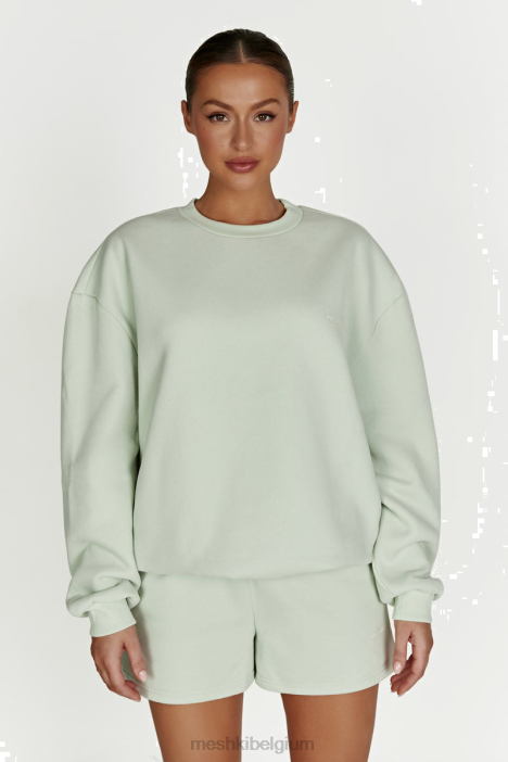 Phoenix oversized trui met ronde hals Meshki lichte salie N4JN932 kleding
